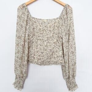 Altar'd State Floral Babydoll Peasant Top Billowy Sleeves Romantic Size Small